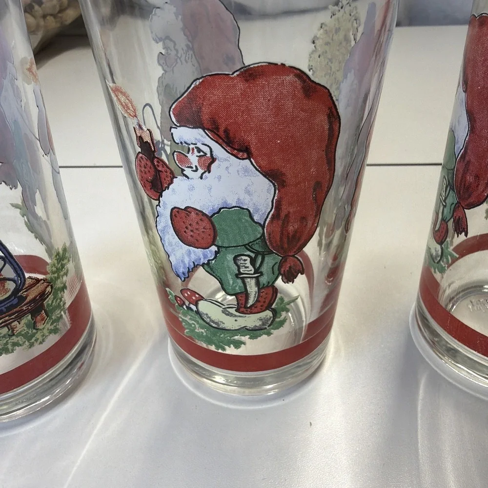Vintage Firna Drinking Christmas Glass Tumbler Santa Troll -Set Of 3